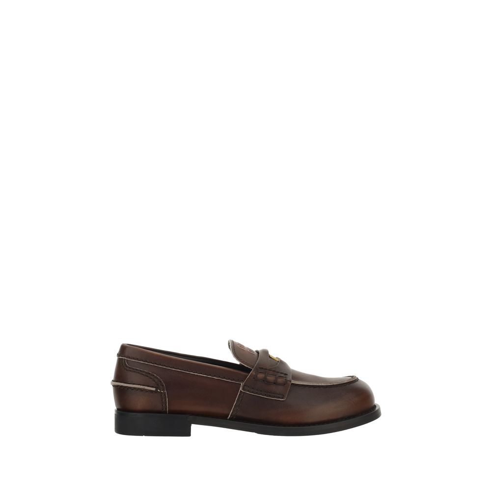 Miu Miu Brown Calf Leather Slip-On Loafers