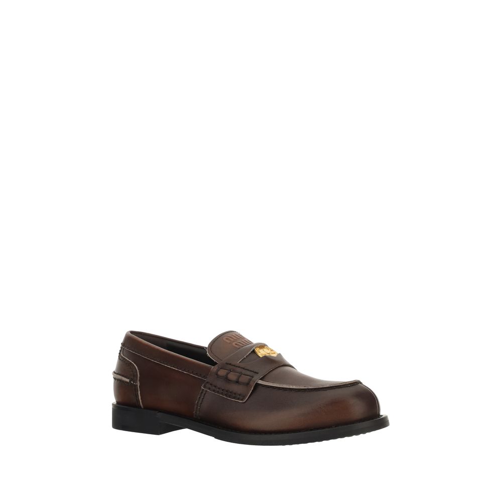 Miu Miu Brown Calf Leather Slip-On Loafers