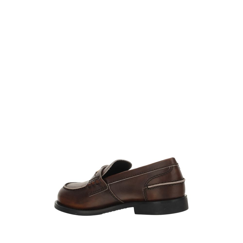 Miu Miu Brown Calf Leather Slip-On Loafers