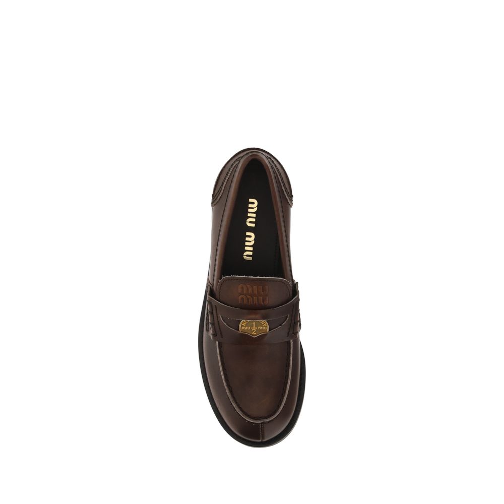 Miu Miu Brown Calf Leather Slip-On Loafers
