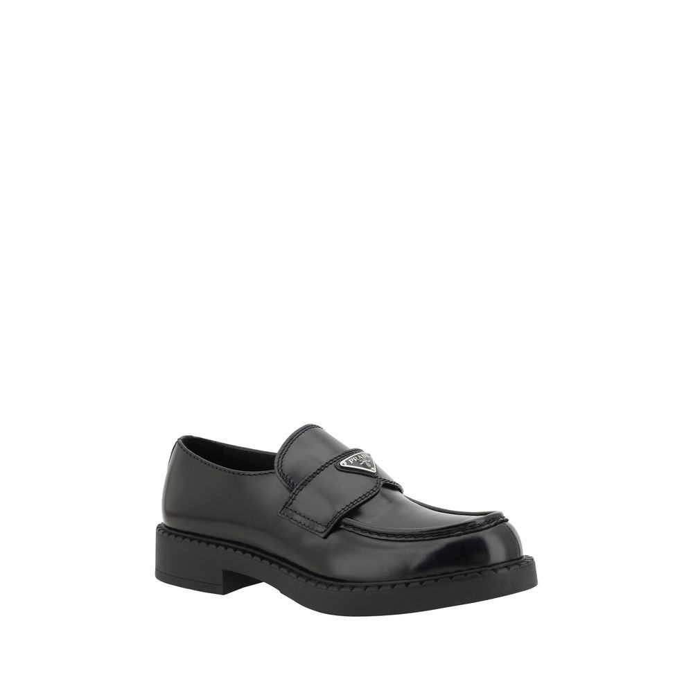 Black Leather Platform Loafers with Logo Plaque