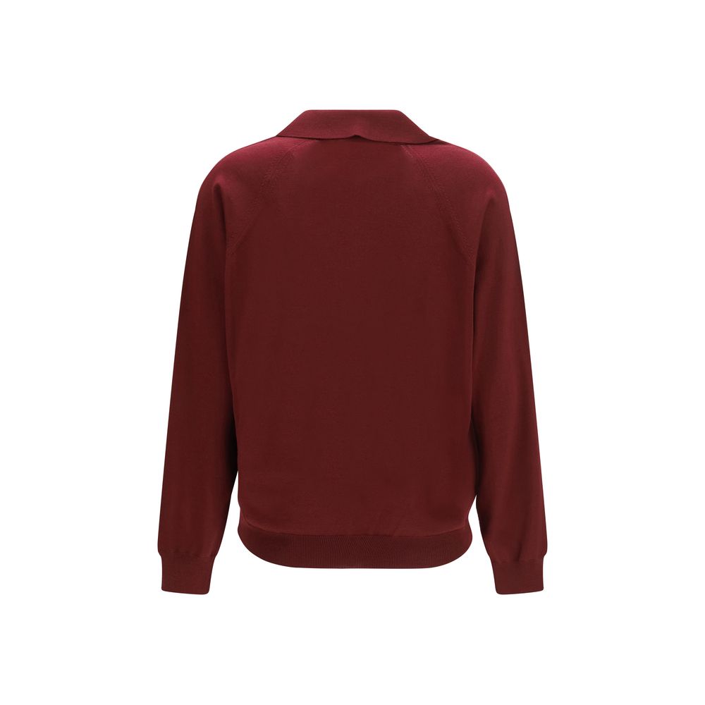 Bordeauxfarbene Strickjacke aus Wolle mit Kragen und gesticktem Logo