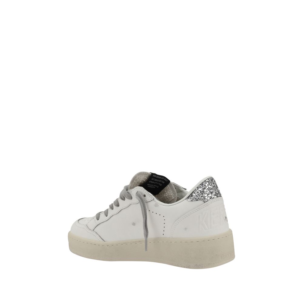 Silver Leather Low Top Sneakers with Star Detail