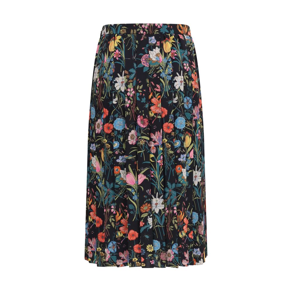 Multicolor Silk Midi Skirt with Gucci Flora Print