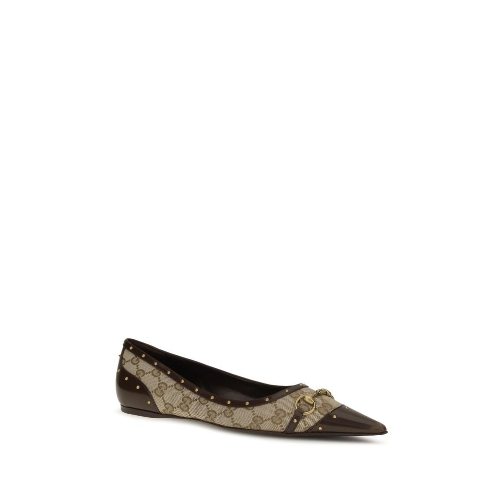 Beige Lederbesatz-Ballerinas von Gucci
