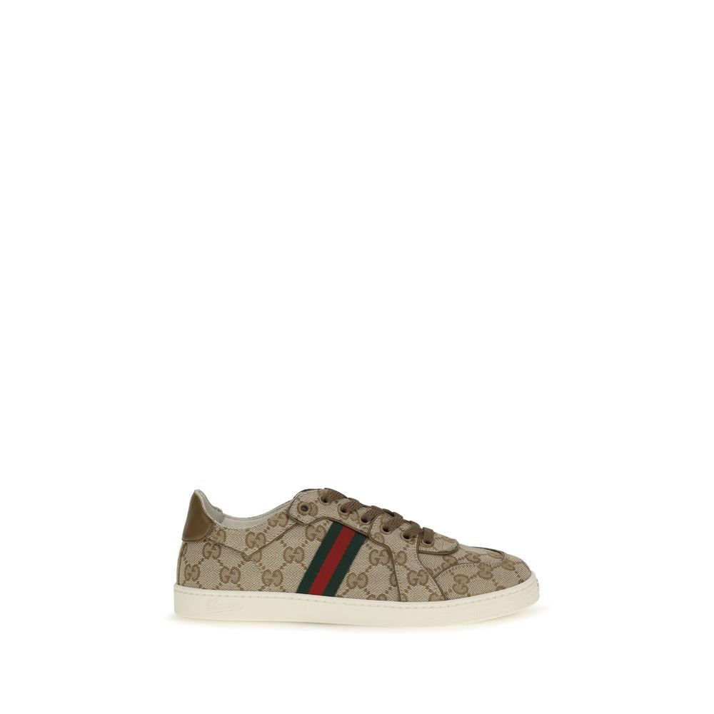 Beigefarbene synthetische Gucci-Athletik-Sneaker mit Lederbesatz