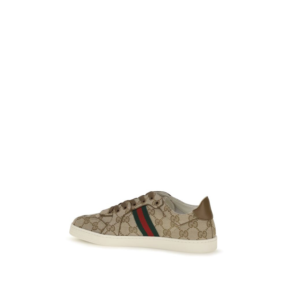 Beige Synthetic Athletic Sneakers with Leather Trim