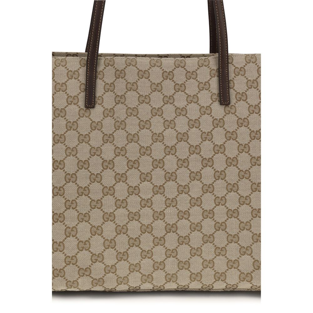 Beige Gucci Tote Bag with Leather Trim and Gold Hardware