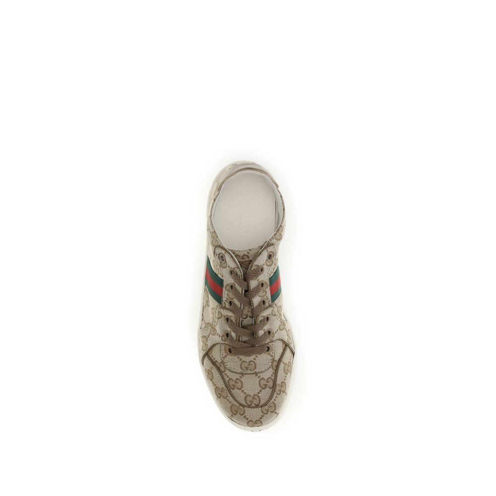 Beige Synthetic Athletic Sneakers with Leather Trim