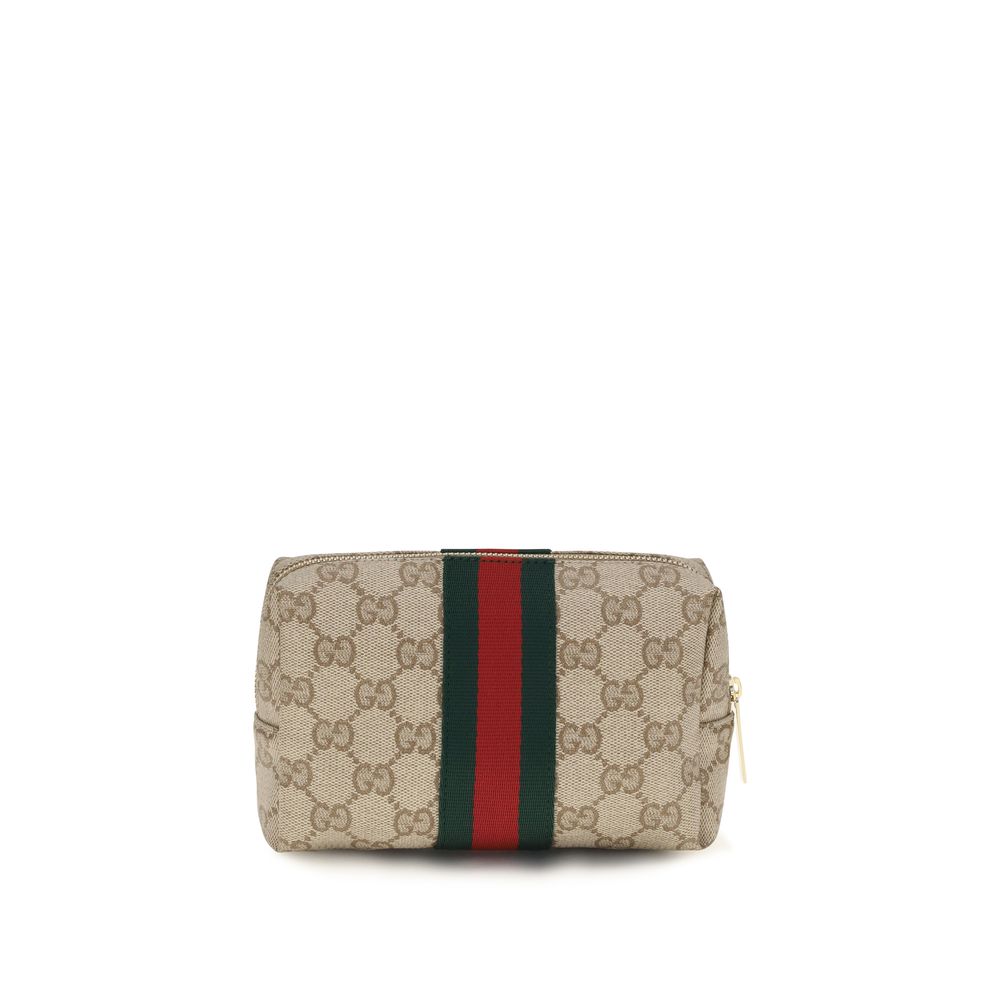 Beige Cotton Beauty Case with Web Stripe by Gucci