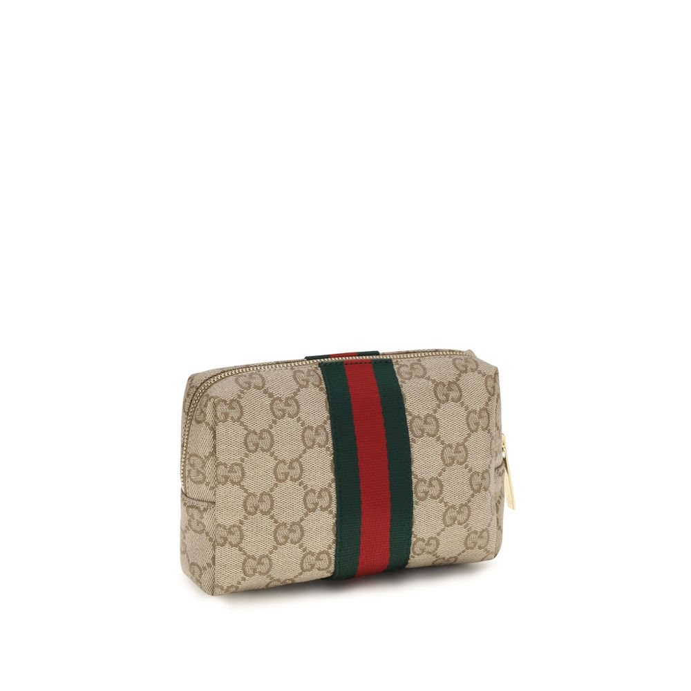 Beige Cotton Beauty Case with Web Stripe by Gucci