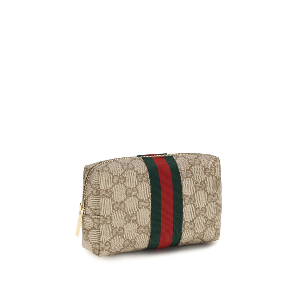 Beige Cotton Beauty Case with Web Stripe by Gucci