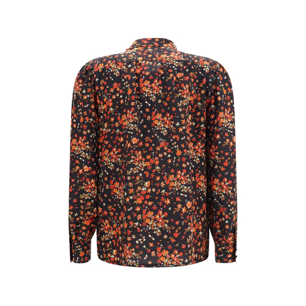 Multicolor Silk Shirt with Neck Bow by Gucci