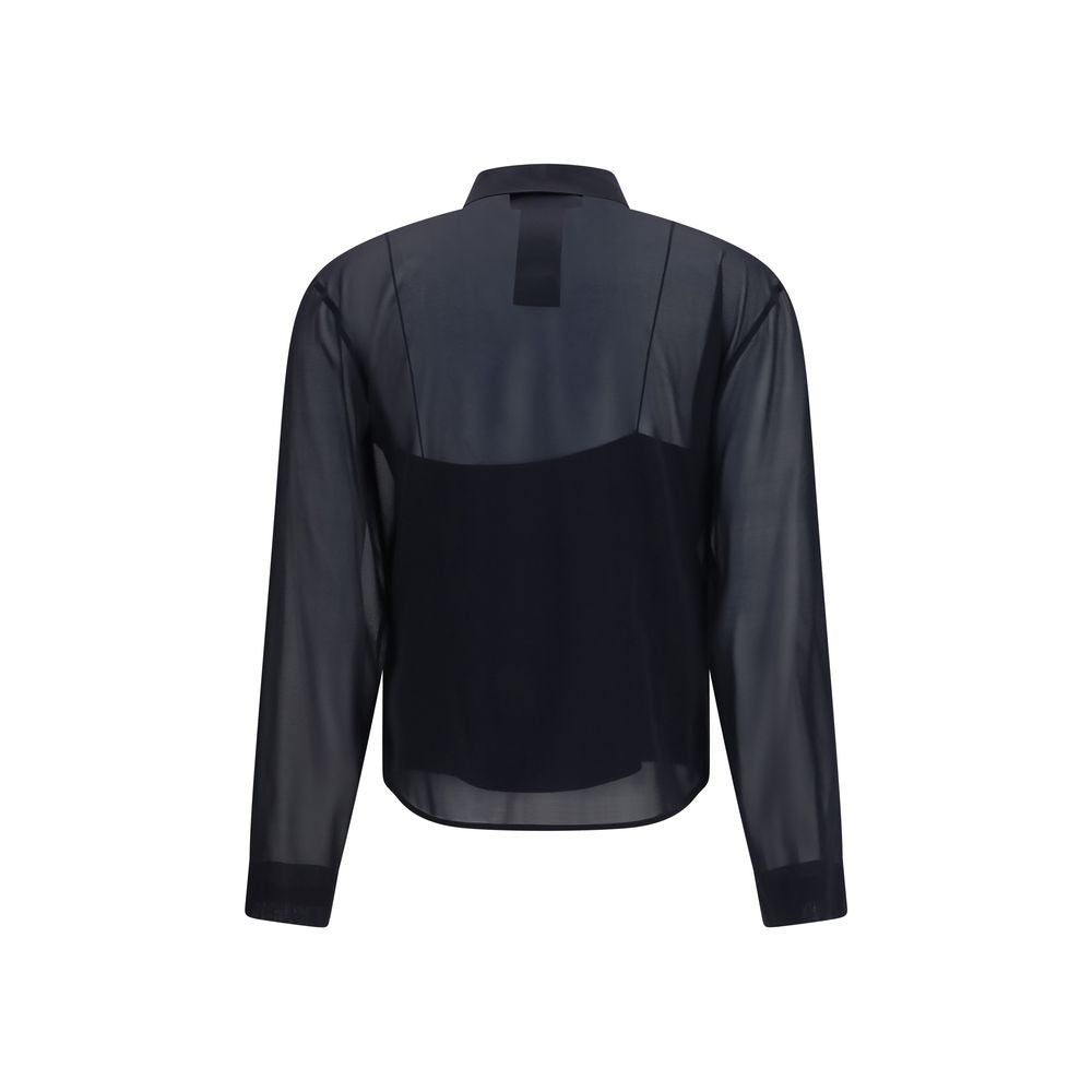 Schwarzes Seiden-Chiffon-Hemd mit abnehmbarem Unterhemd