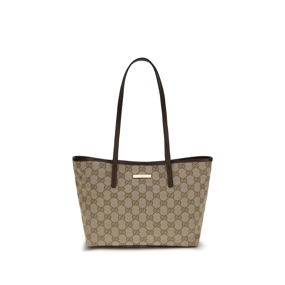 Beige Gucci Tribeca Einkaufstasche mit Lederbesatz