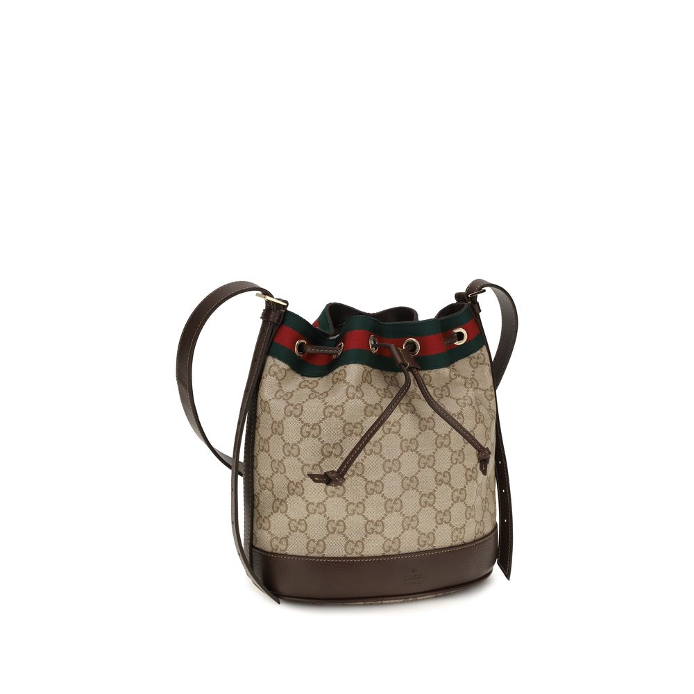 Beigefarbene Venice Mini-Beuteltasche mit Lederbesatz