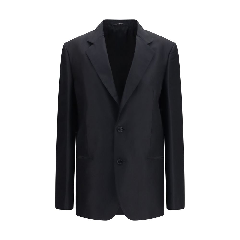 Schwarze Seidenjacke mit Oversized-Passform