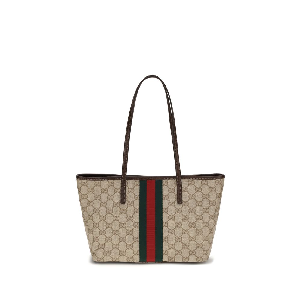 Beige Cotton Tribeca Tote Bag with Leather Trim