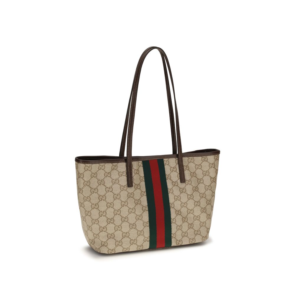 Beige Cotton Tribeca Tote Bag with Leather Trim