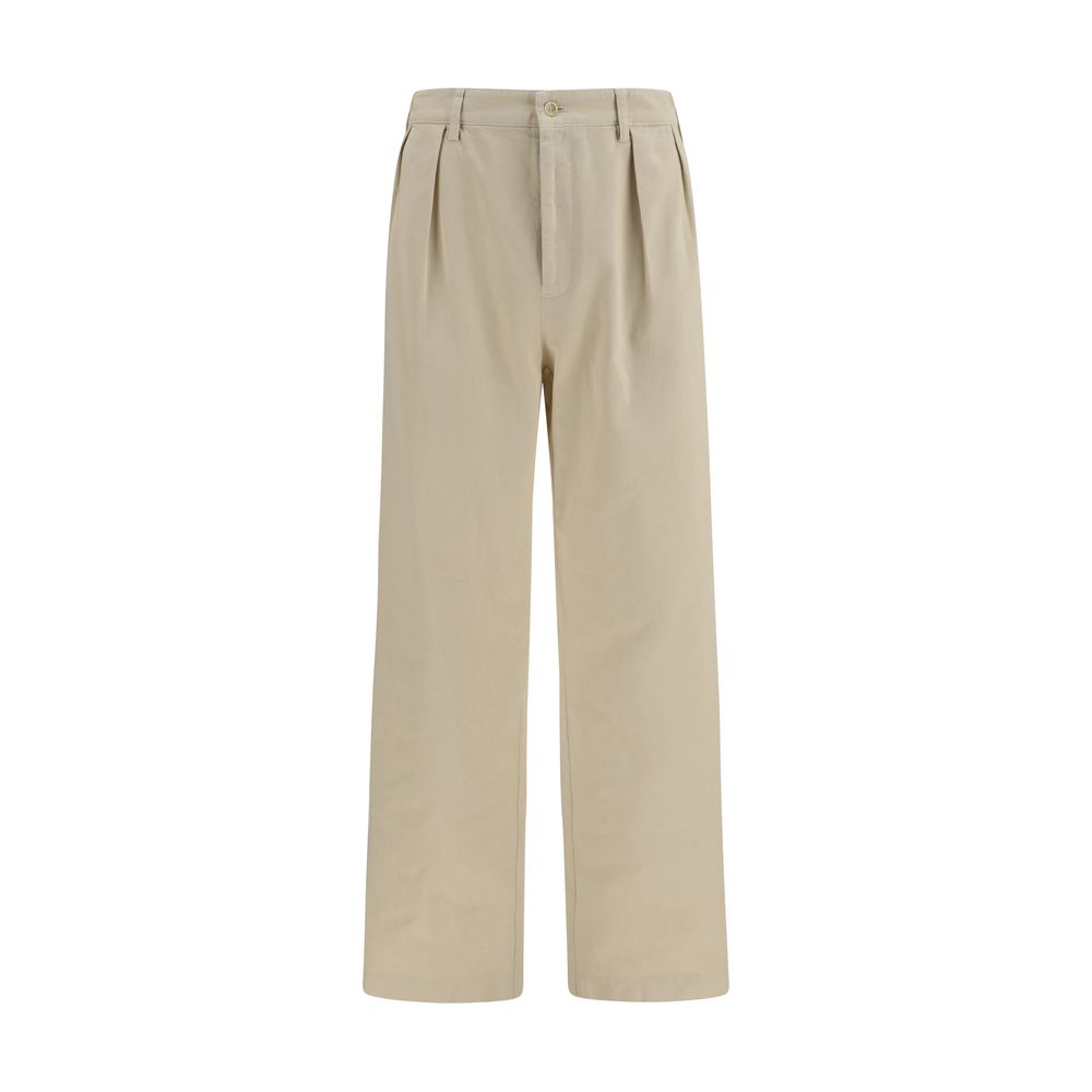 Beige Cotton Straight-Leg Casual Pants