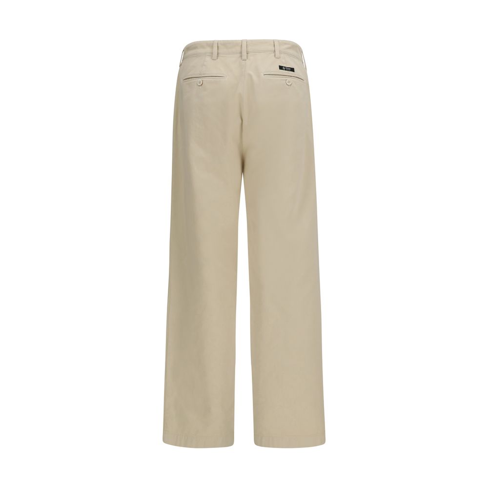 Beige Cotton Straight-Leg Casual Pants