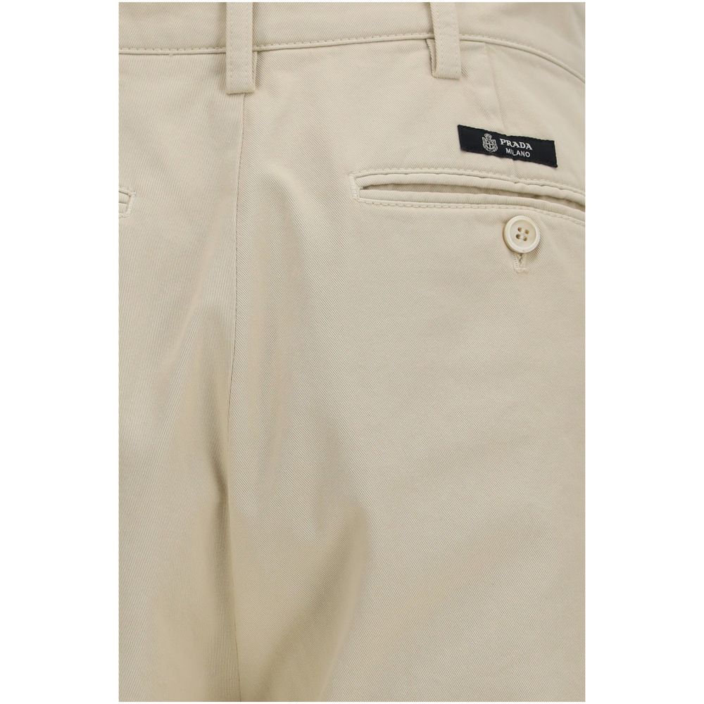 Beige Cotton Straight-Leg Pants by Prada