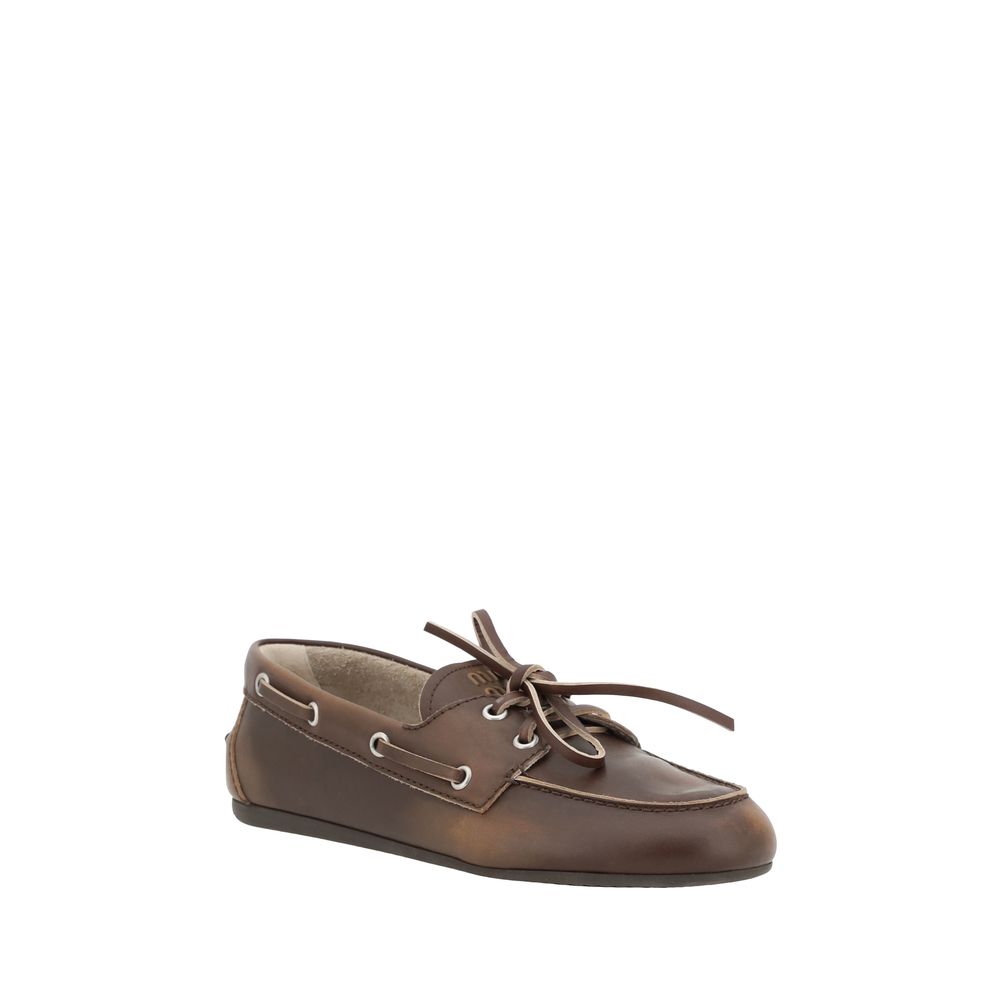Brown Leather Slip-On Loafers with Bow Detail