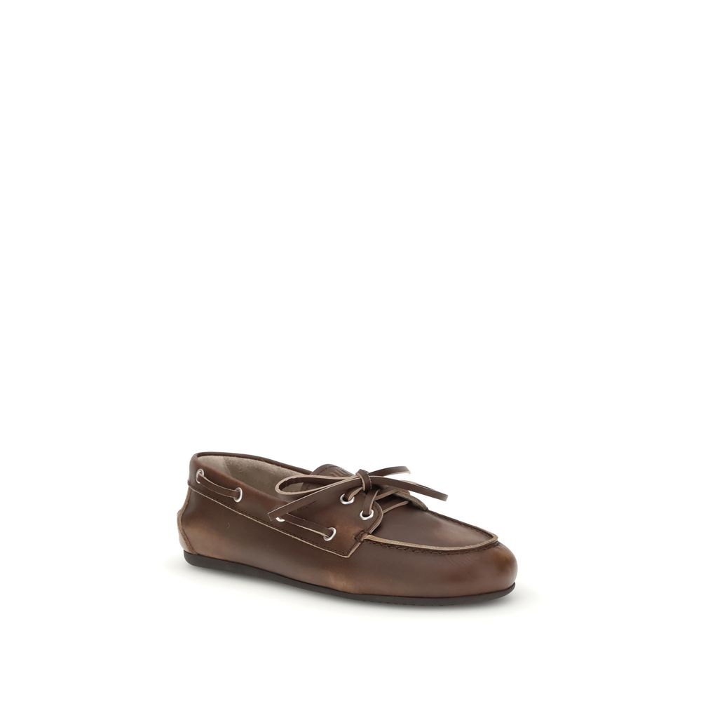 Brown Leather Slip-On Loafers with Bow Detail