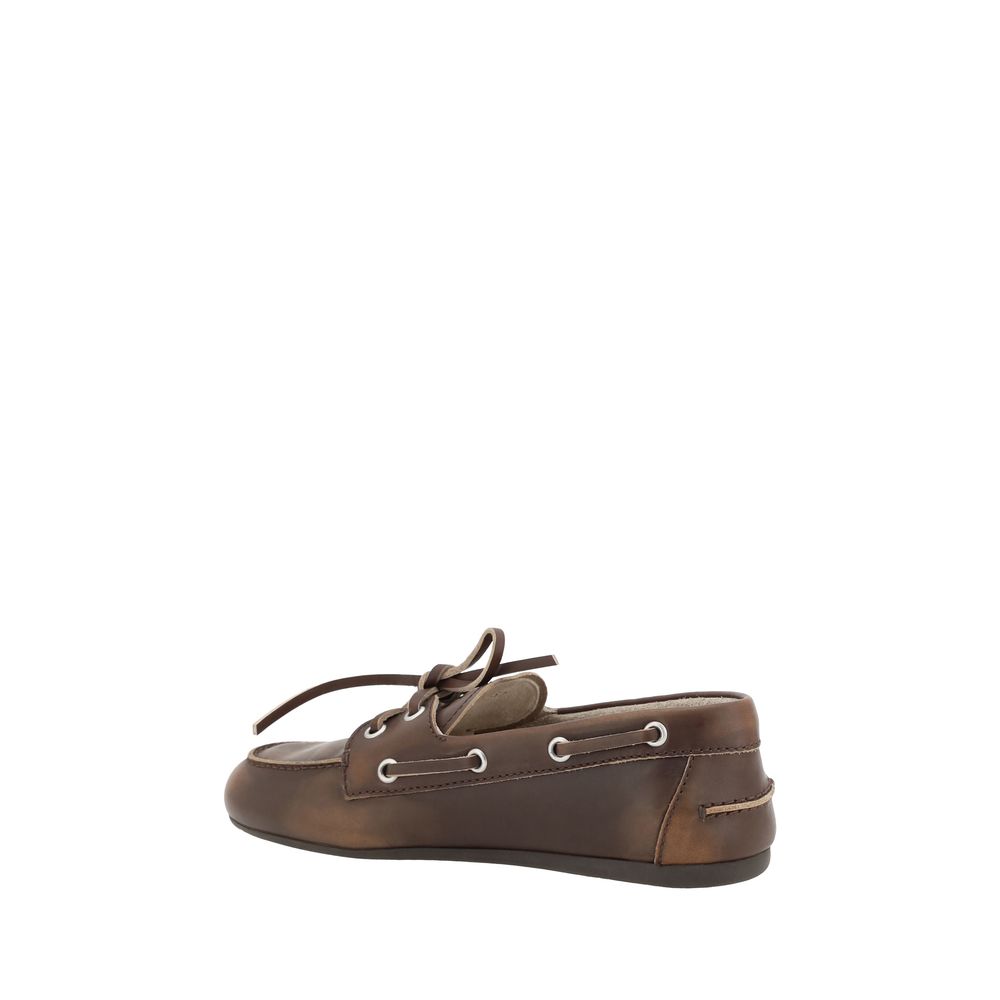 Brown Leather Slip-On Loafers with Bow Detail