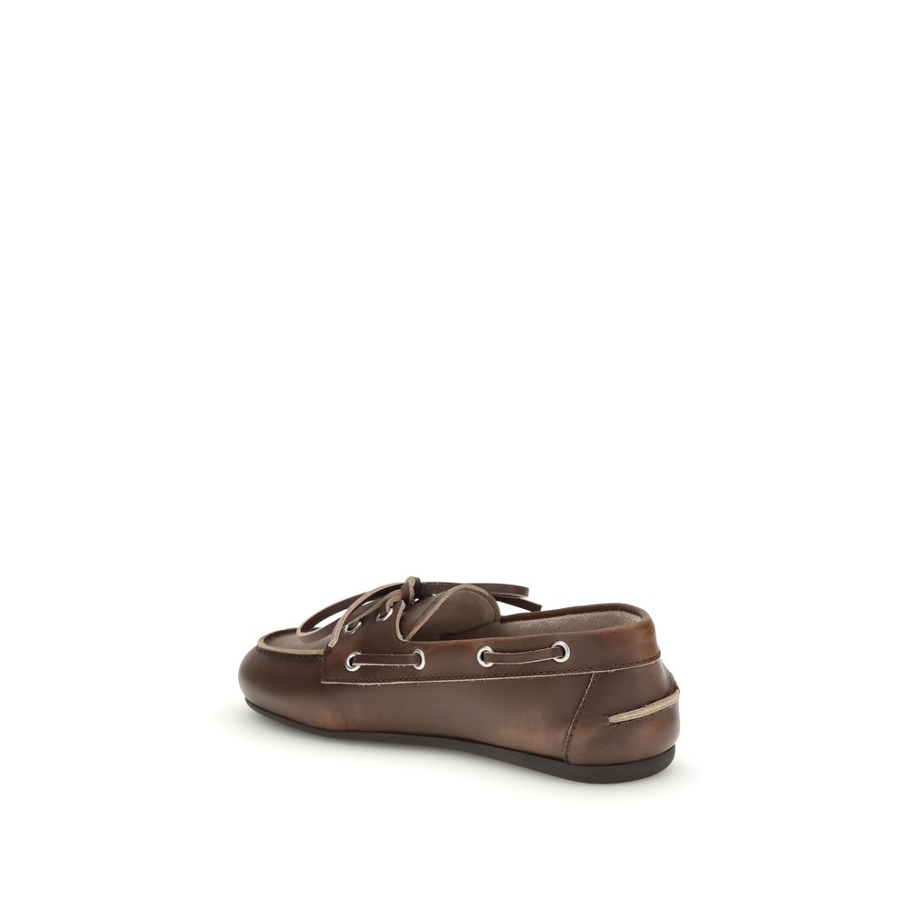 Brown Leather Slip-On Loafers with Bow Detail