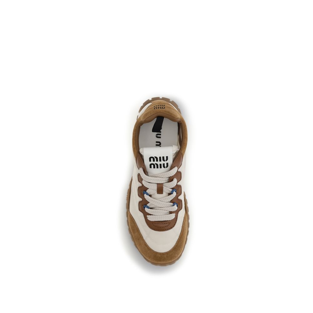 Beige Leather & Synthetic Athletic Sneakers