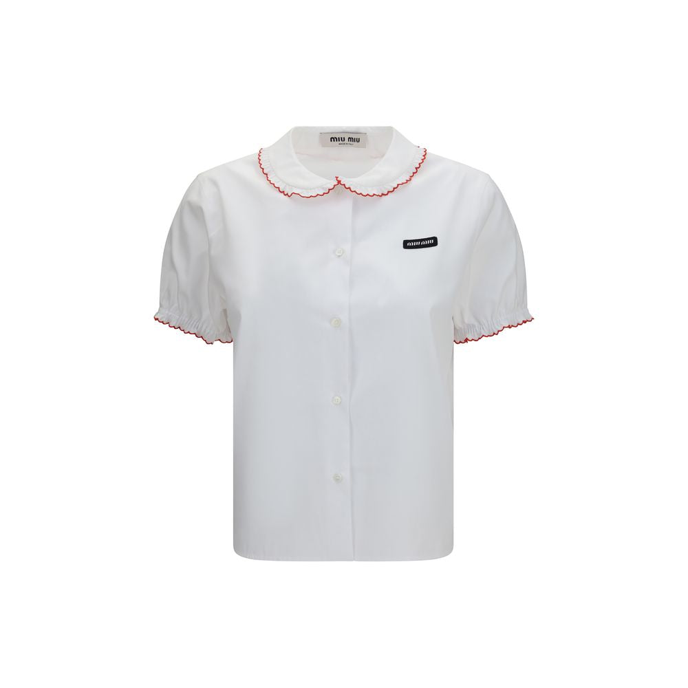 White Cotton Blouse with Embroidered Ruffle Details