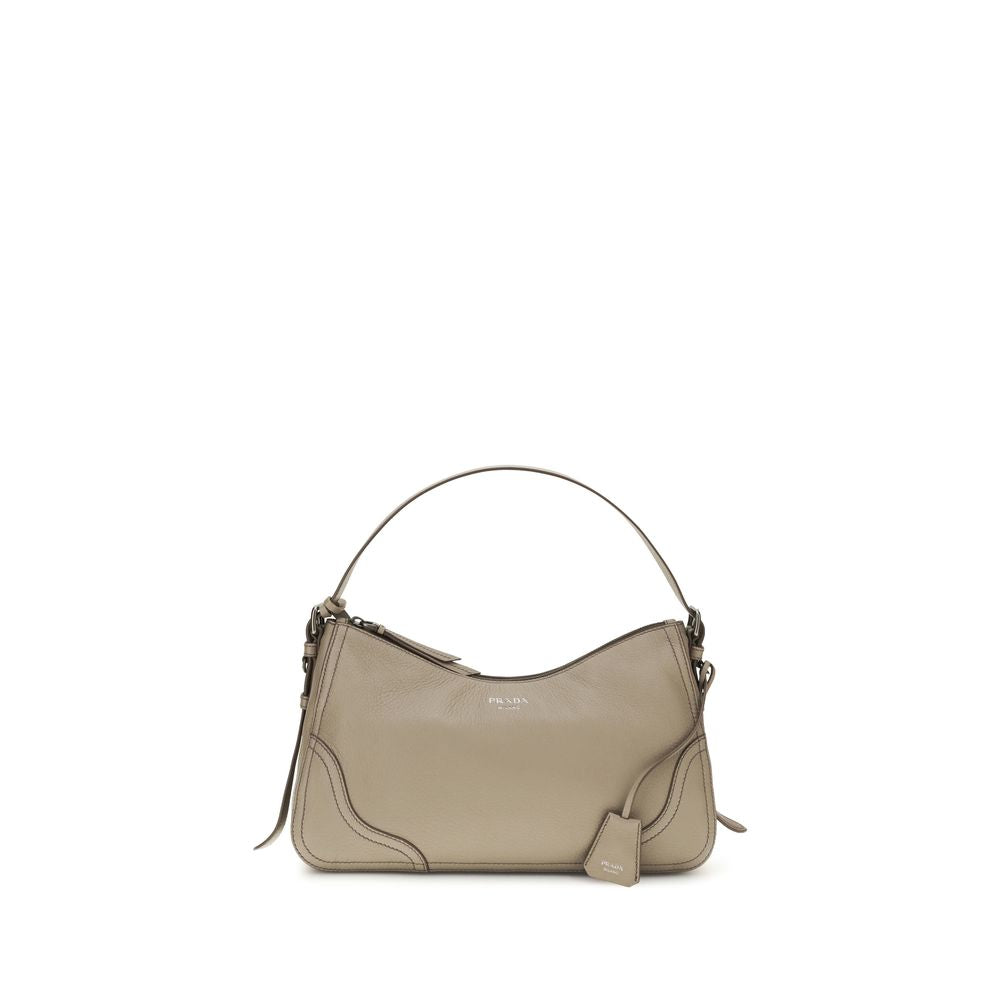 Gray Leather Aimée Large Shoulder Bag by Prada