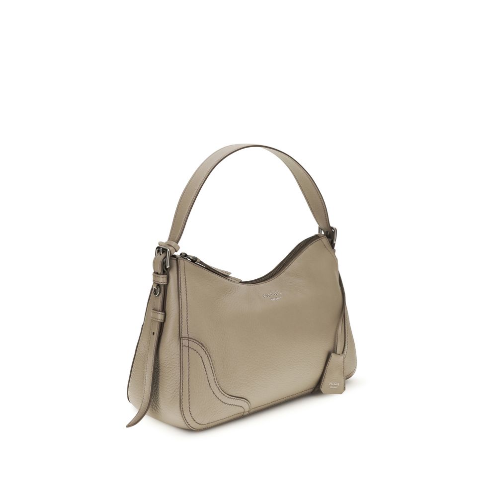 Gray Leather Aimée Large Shoulder Bag by Prada