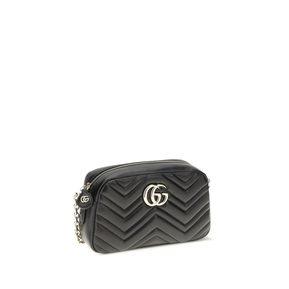 Schwarze GG Marmont Schultertasche aus Leder