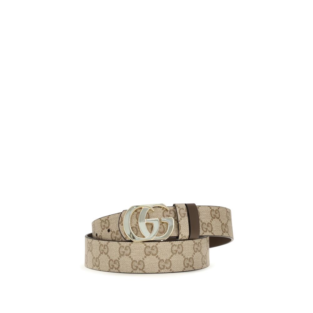 Beige Cotton Reversible Belt with Double G Buckle