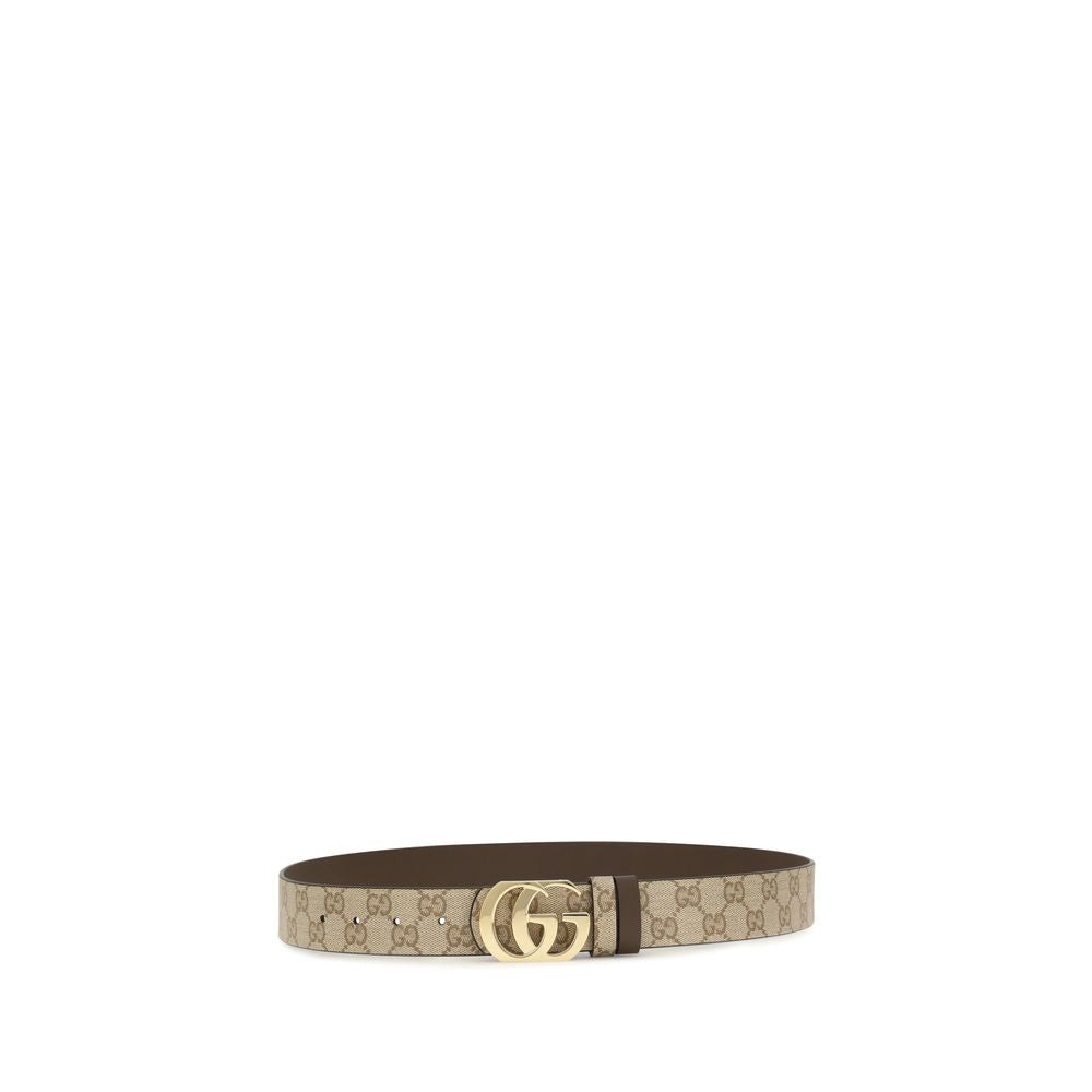 Beige Cotton Reversible Belt with Double G Buckle