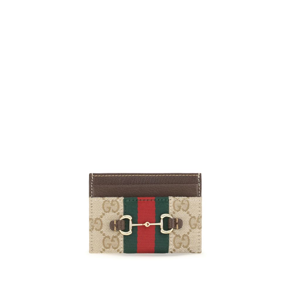 Beiges Gucci Web Horsebit Portemonnaie aus Synthetik