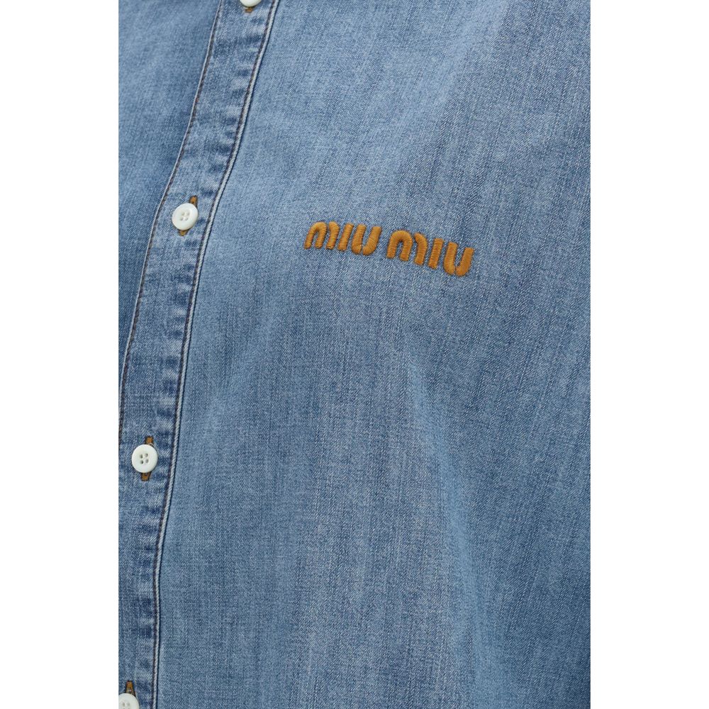Blue Cotton Chambray Shirt with Faded Effect by Miu Miu