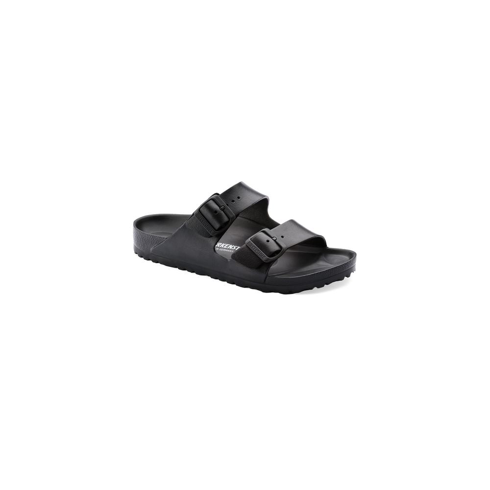 Schwarze flache Synthetik-Sandalen mit verstellbaren Riemen