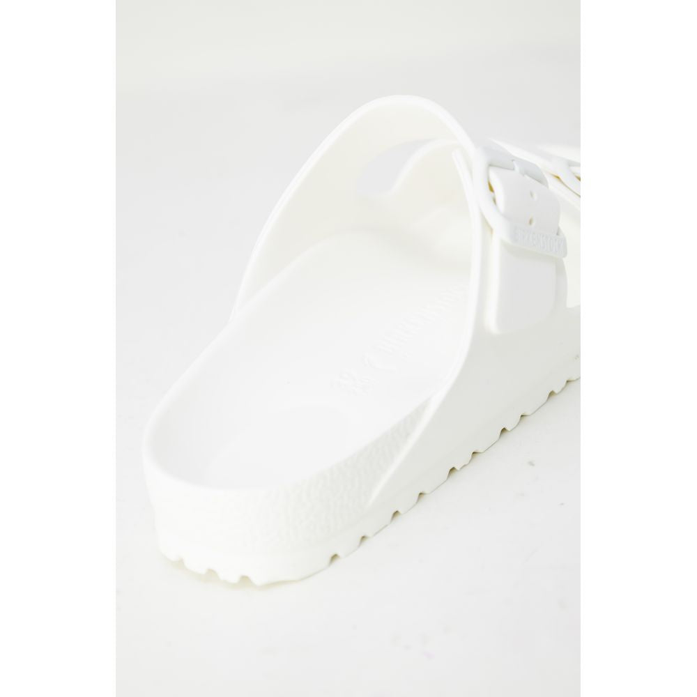 White Synthetic Flat Sandals with Adjustable Straps