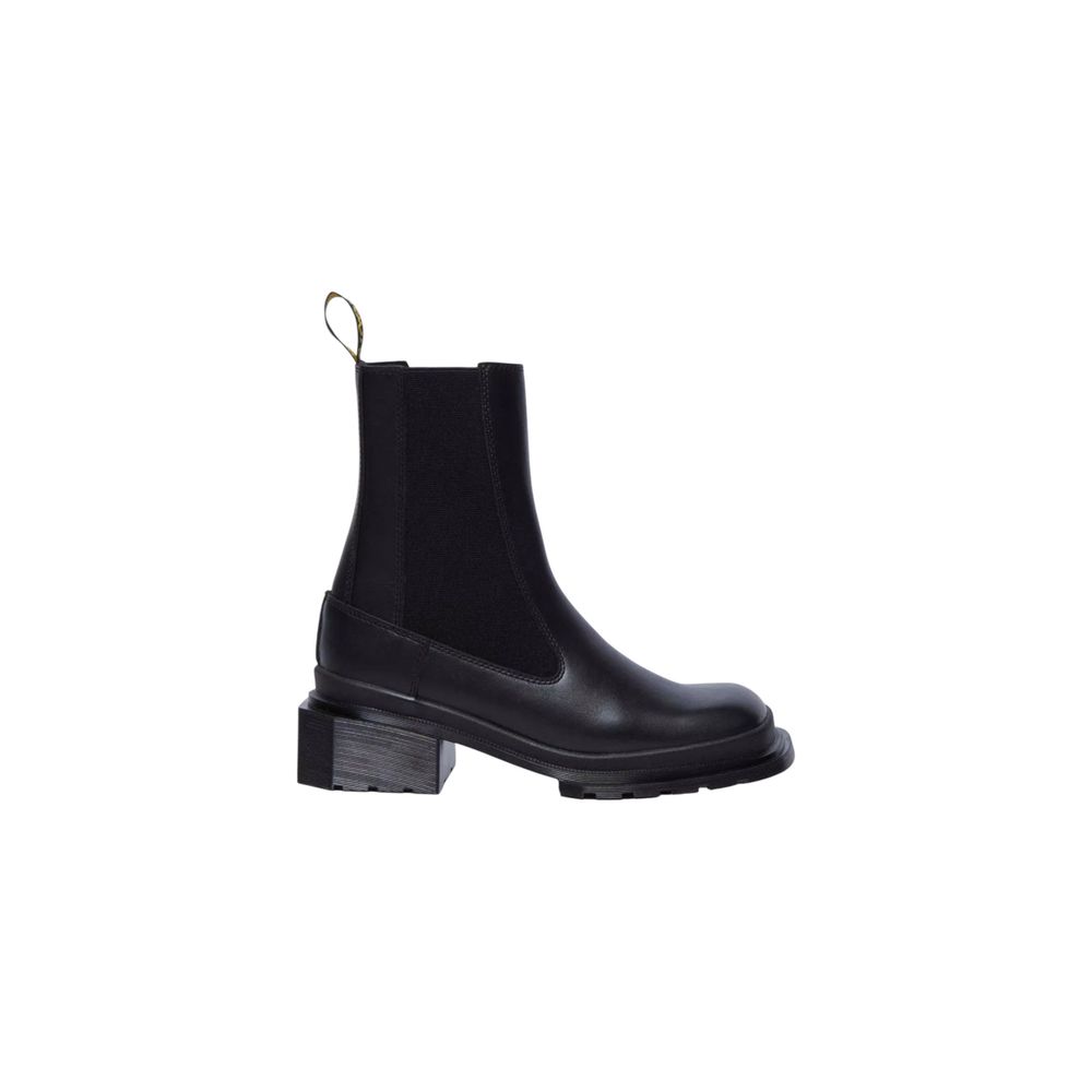 Schwarze Chelsea Ankle Boots aus Leder mit eckigem Absatz