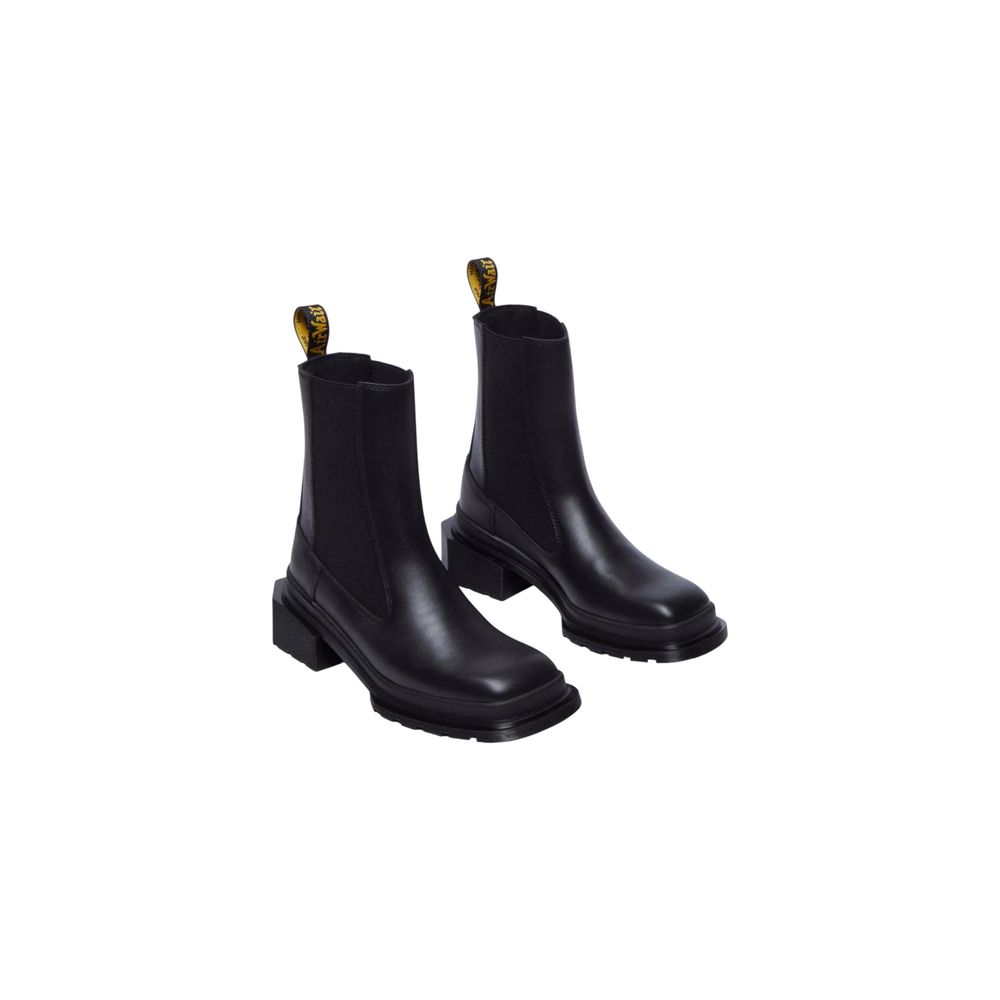 Schwarze Chelsea Ankle Boots aus Leder mit eckigem Absatz