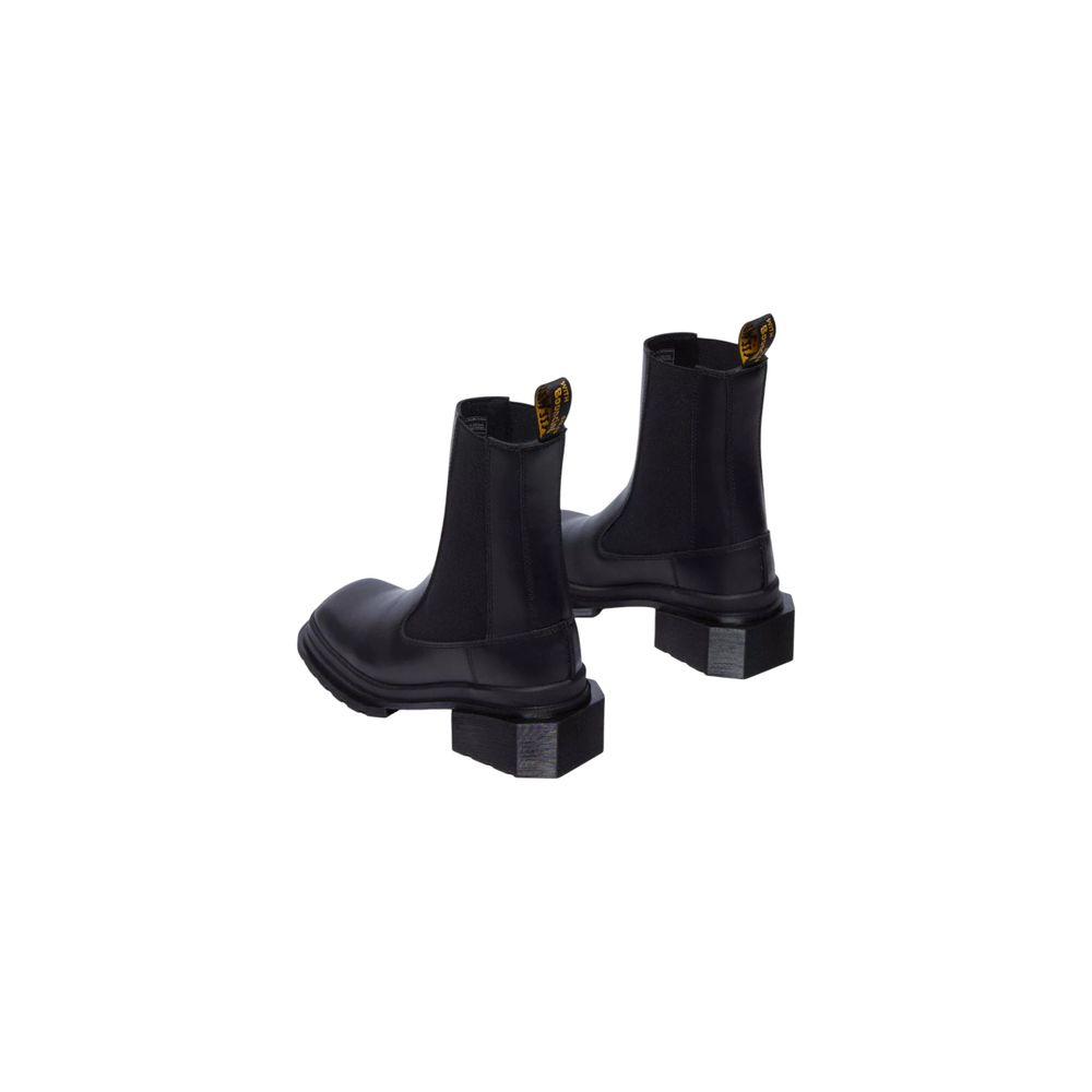 Schwarze Chelsea Ankle Boots aus Leder mit eckigem Absatz