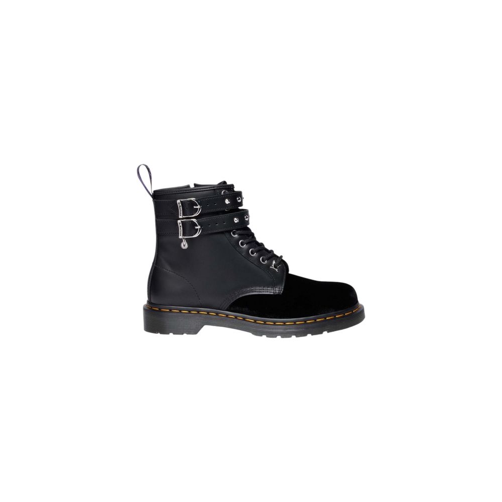 Schwarze Leder-Schnürstiefel mit Schnallenriemen