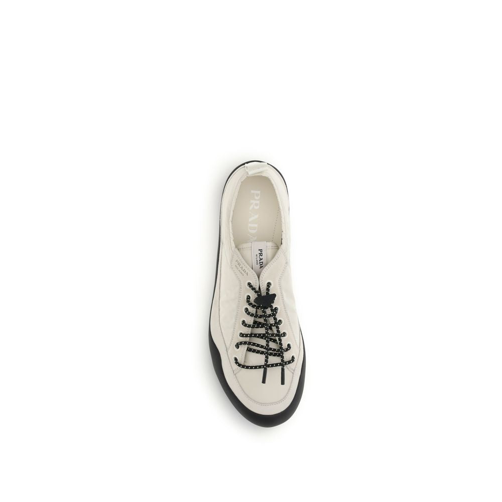 Beige Leather-Trim Fabric Sneakers by Prada