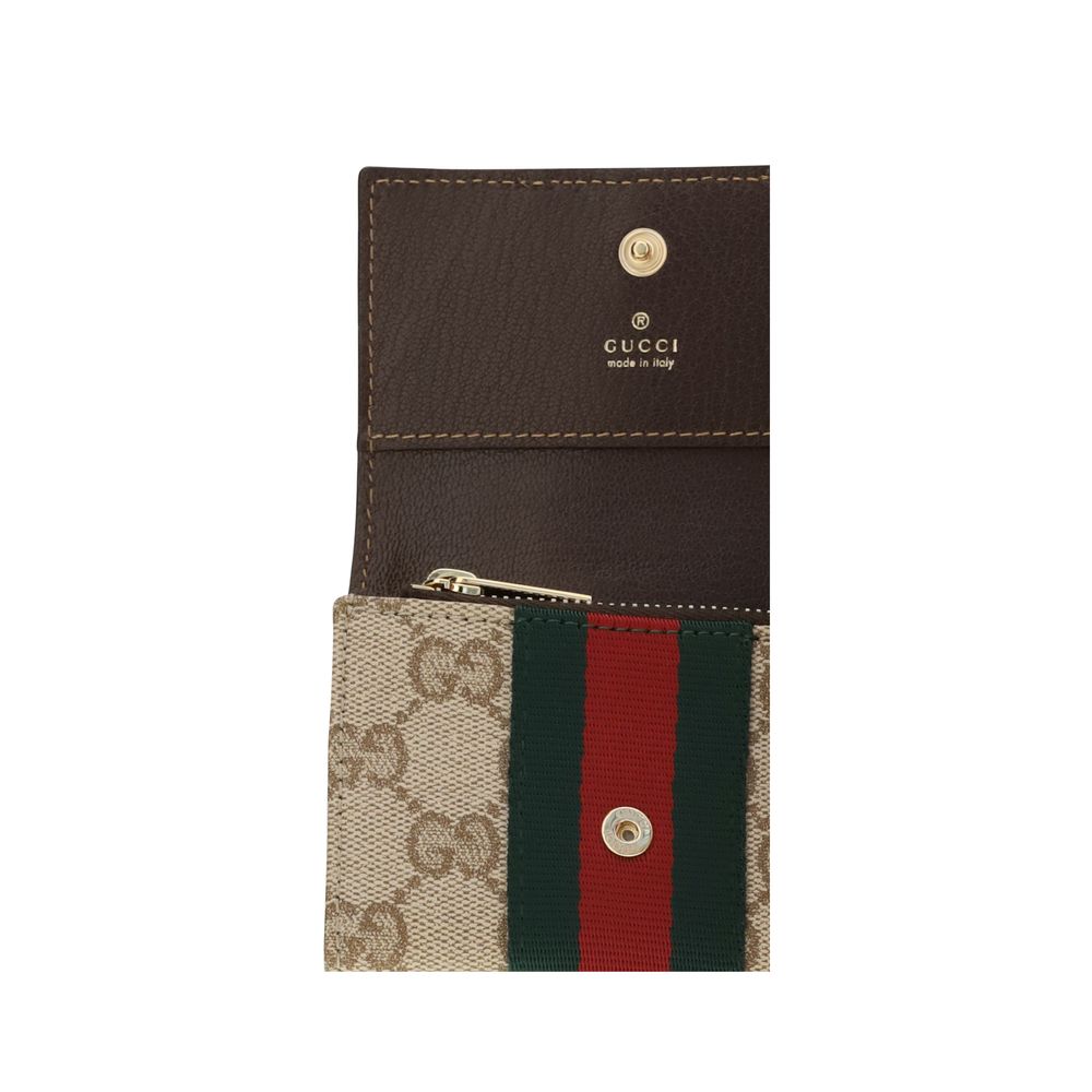 Beiges zweifach faltbares Portemonnaie aus Baumwolle mit Webstreifen von Gucci