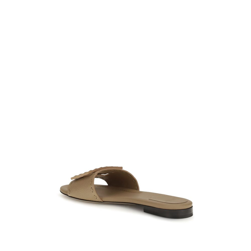 Beige Leather Baguette Flat Sandals by Fendi