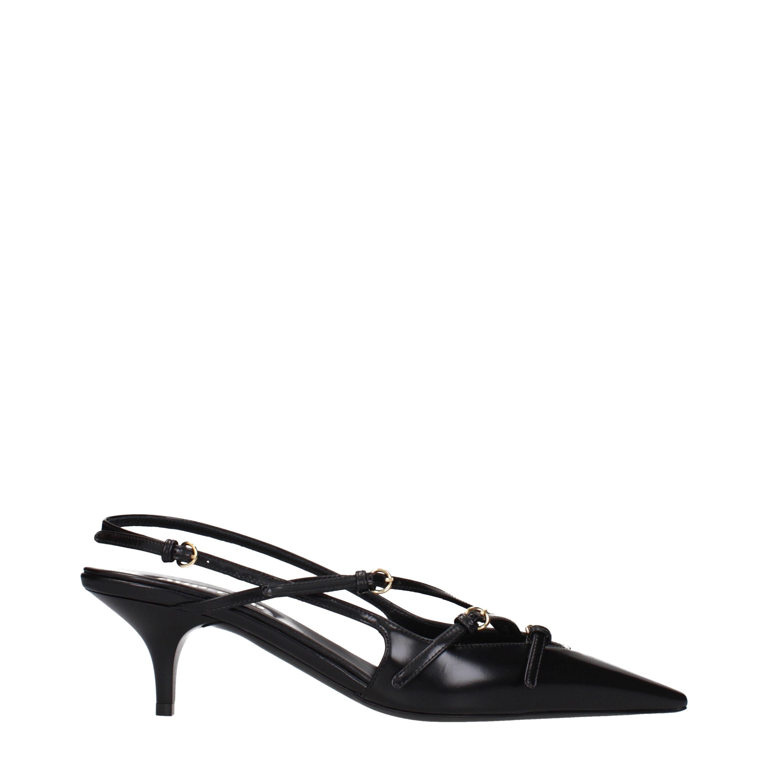 Schwarze Leder-High-Heel-Sandalen von Miu Miu