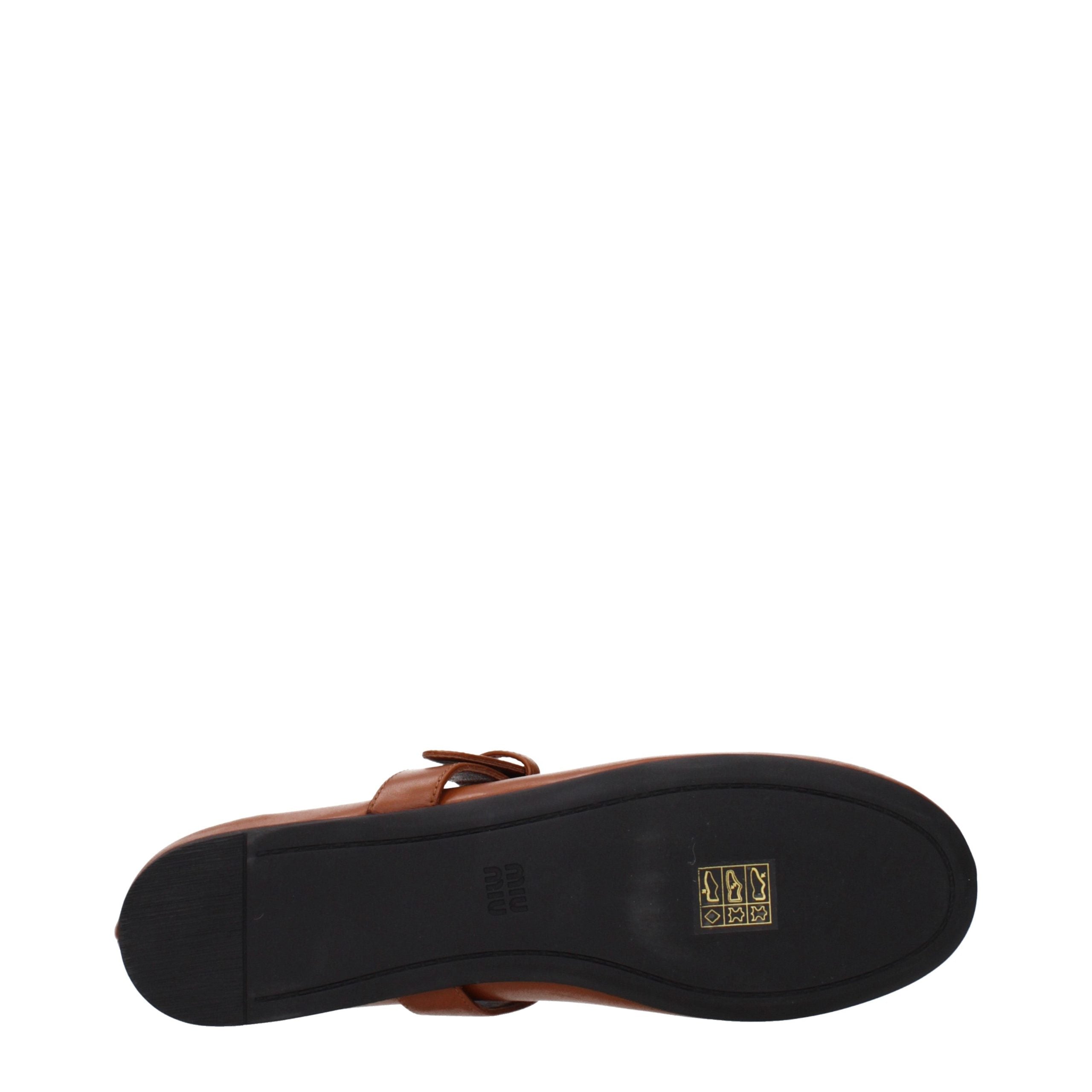 Brown Leather Ballet Flats with Front Detail by Miu Miu